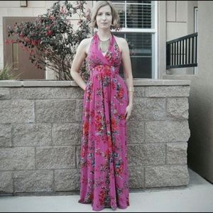 Express Fashion Maxi Pink Floral Halter Dress